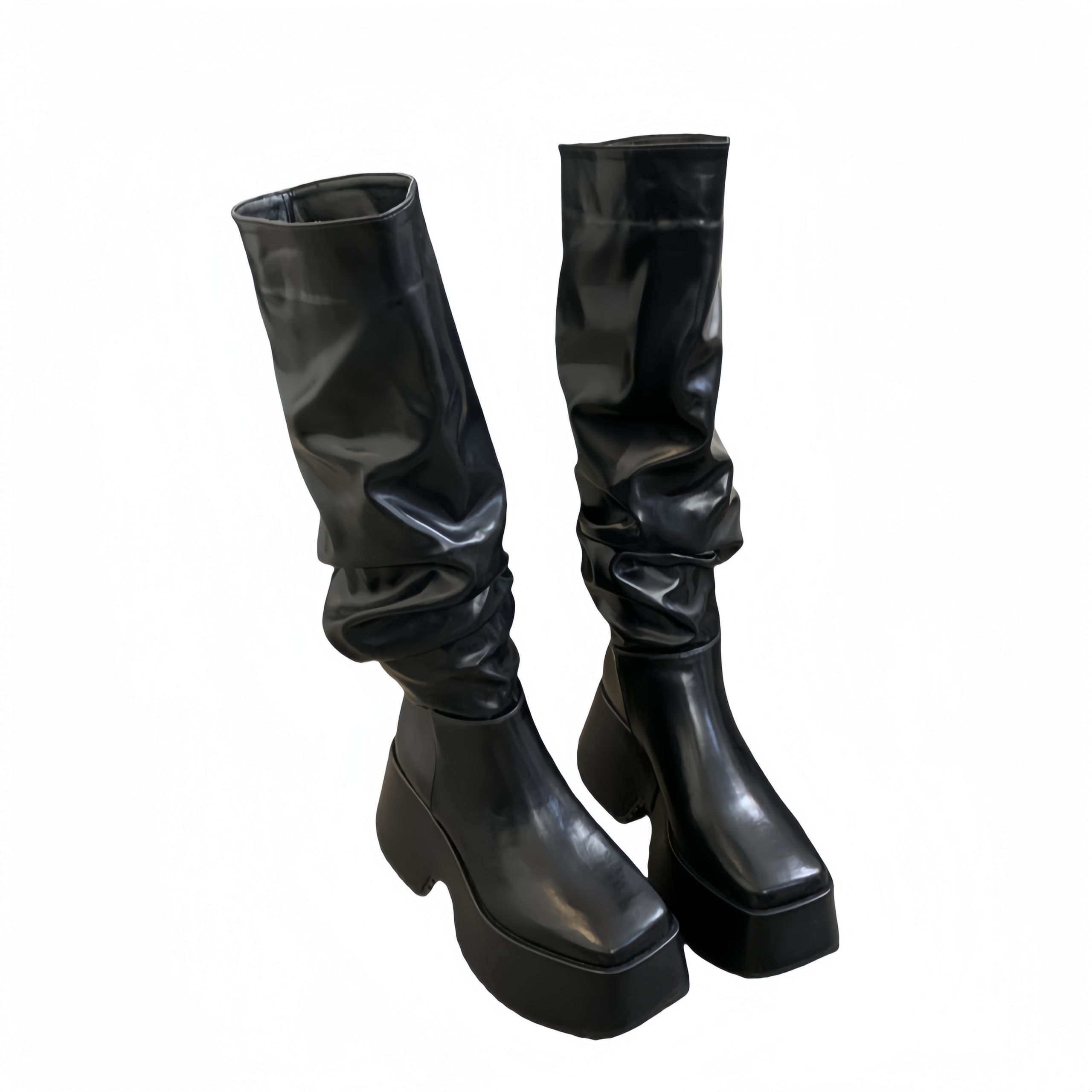BUBUFLY Autumn Sexy Patent Leather Long Boots Women Thick Sole Height Increasing Slim Fit Stretch Knee High Rider Boots - Image 5