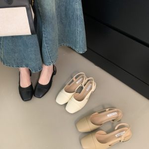 2025 New Spring Women's Mary Jane Shoes Simple French Style Beige Black Khaki Chunky Heel Commuter Shoes